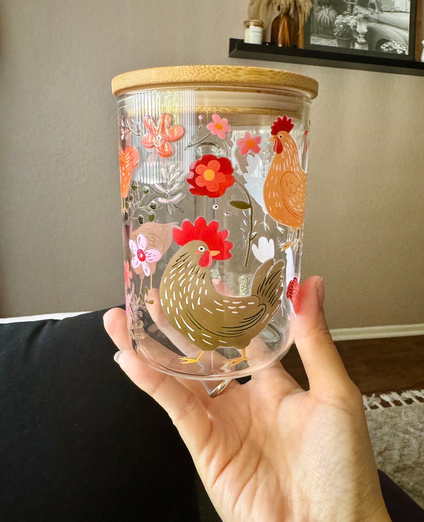 Chicken Glass Cup with Handle