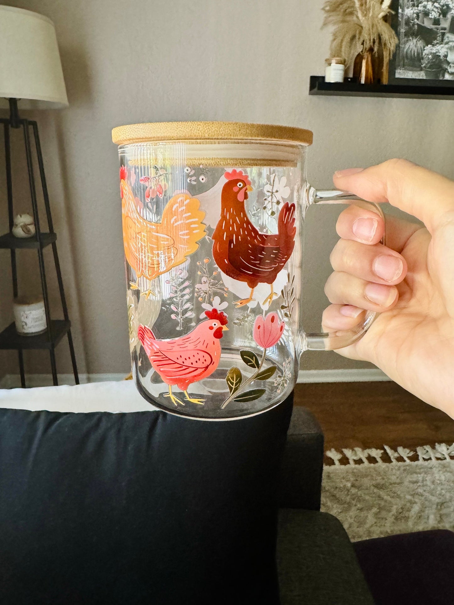 Chicken Glass Cup with Handle