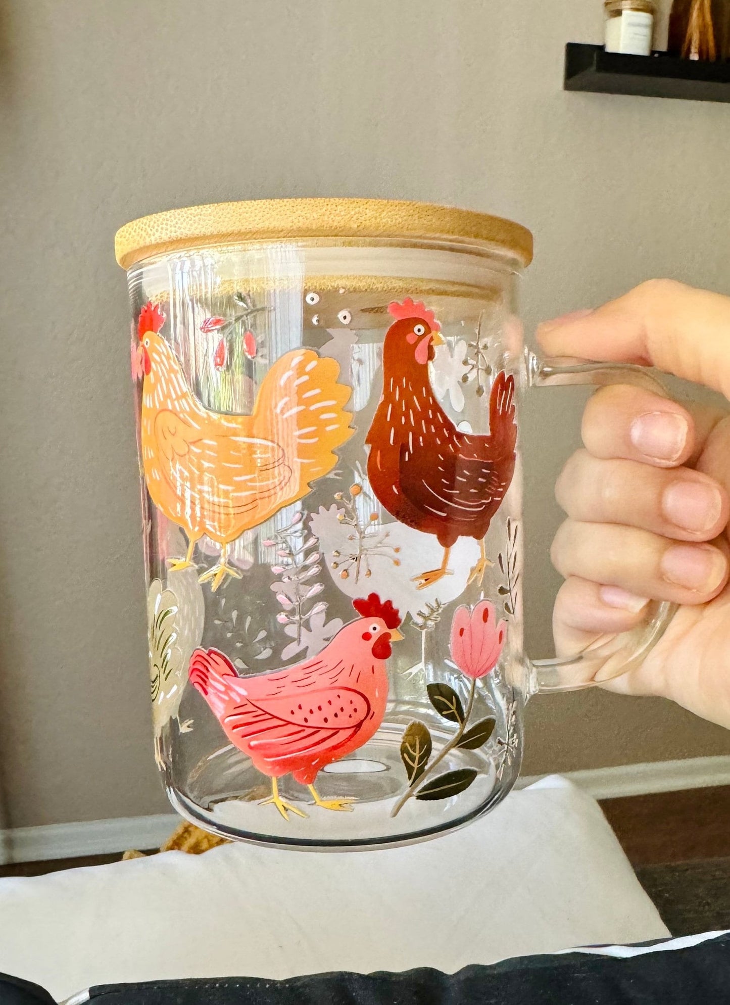 Chicken Glass Cup with Handle