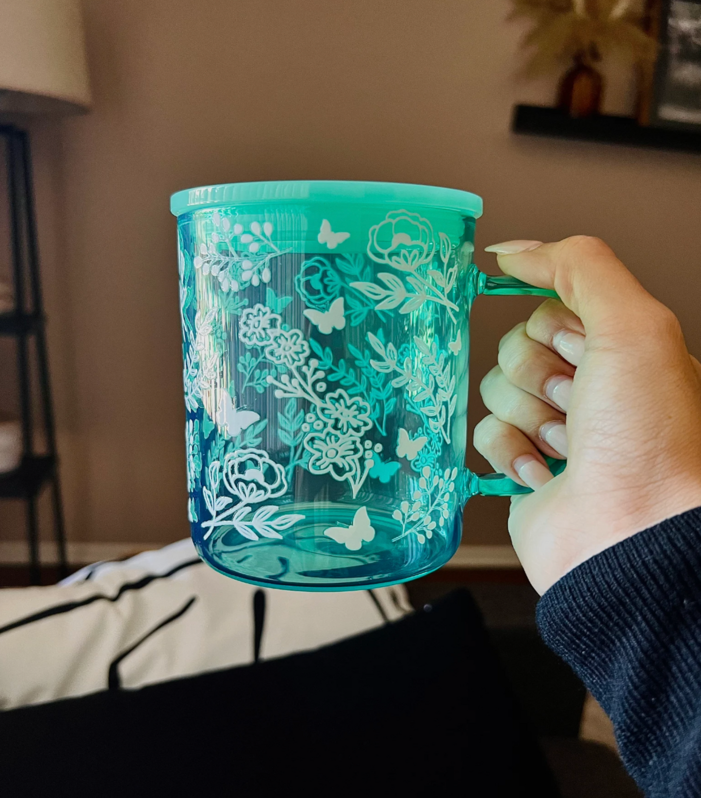 Green Tint Floral Cup