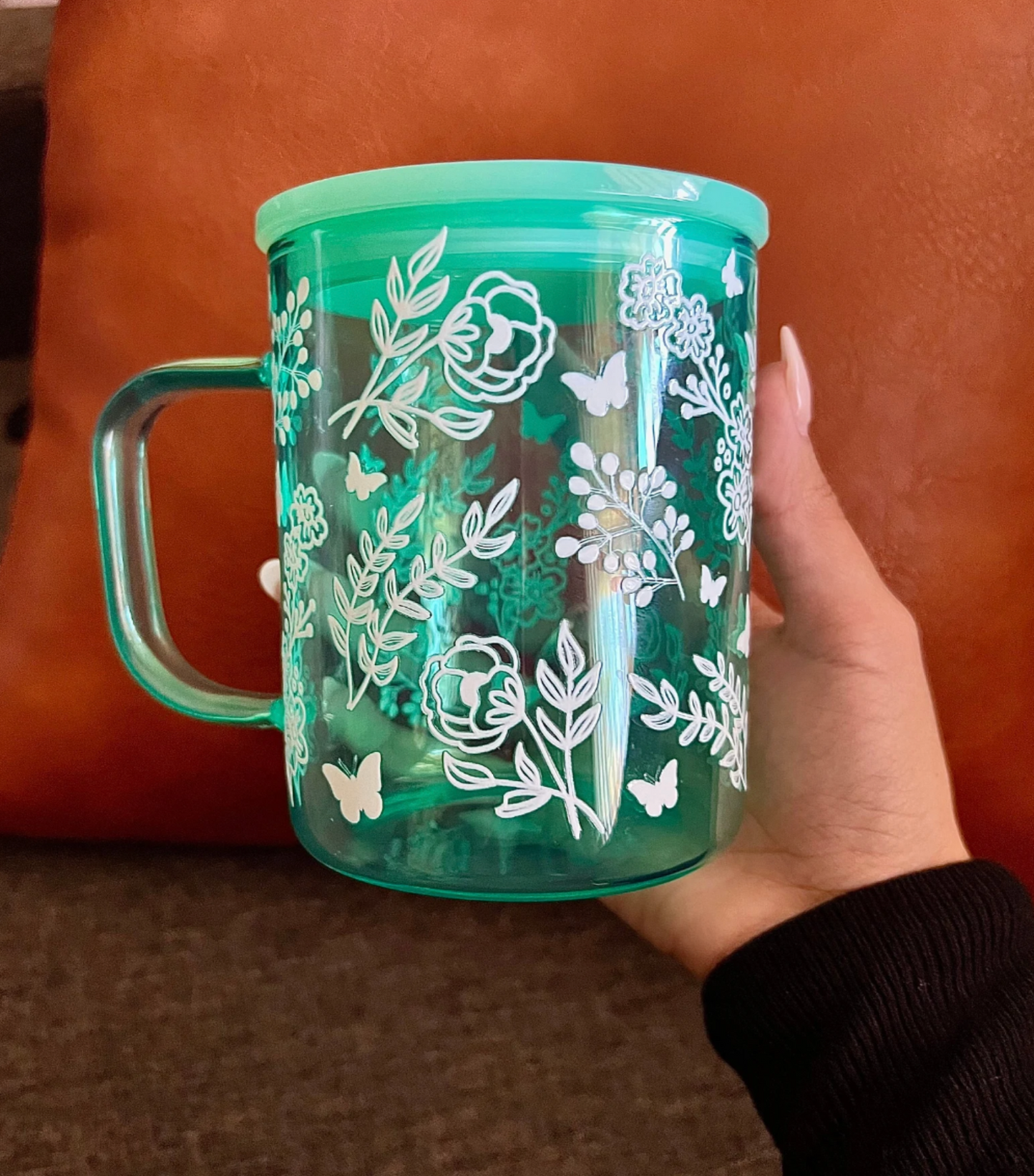 Green Tint Floral Cup