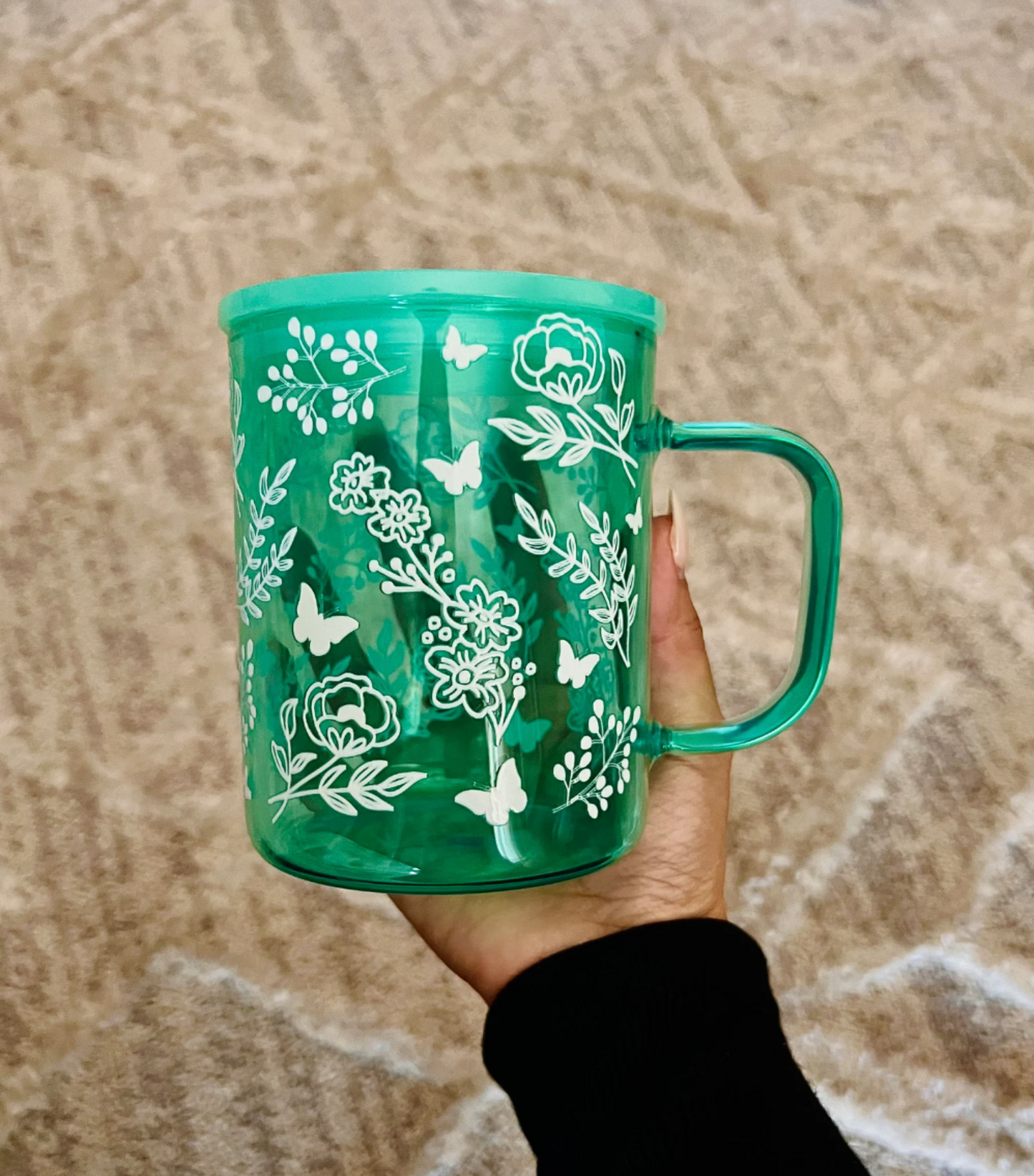 Green Tint Floral Cup