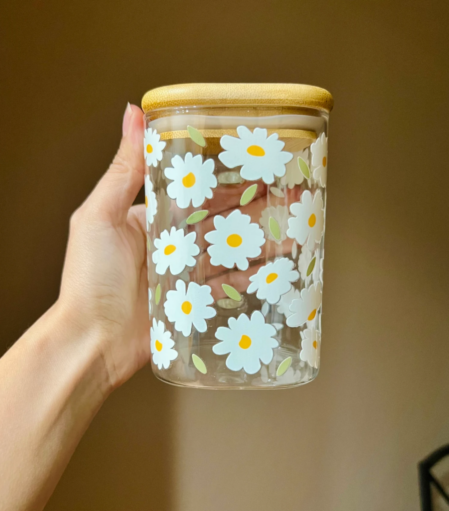 White Daisy Glass Cup