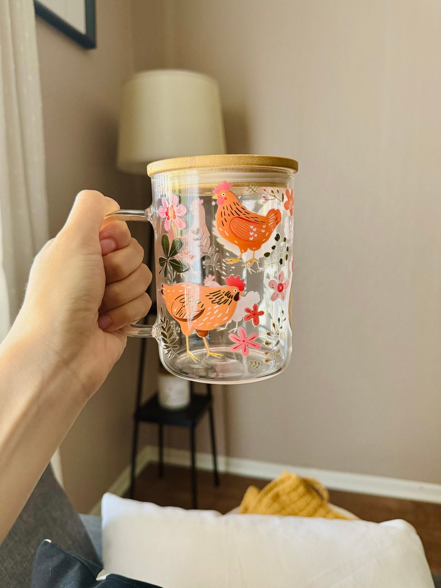 Chicken Glass Cup with Handle