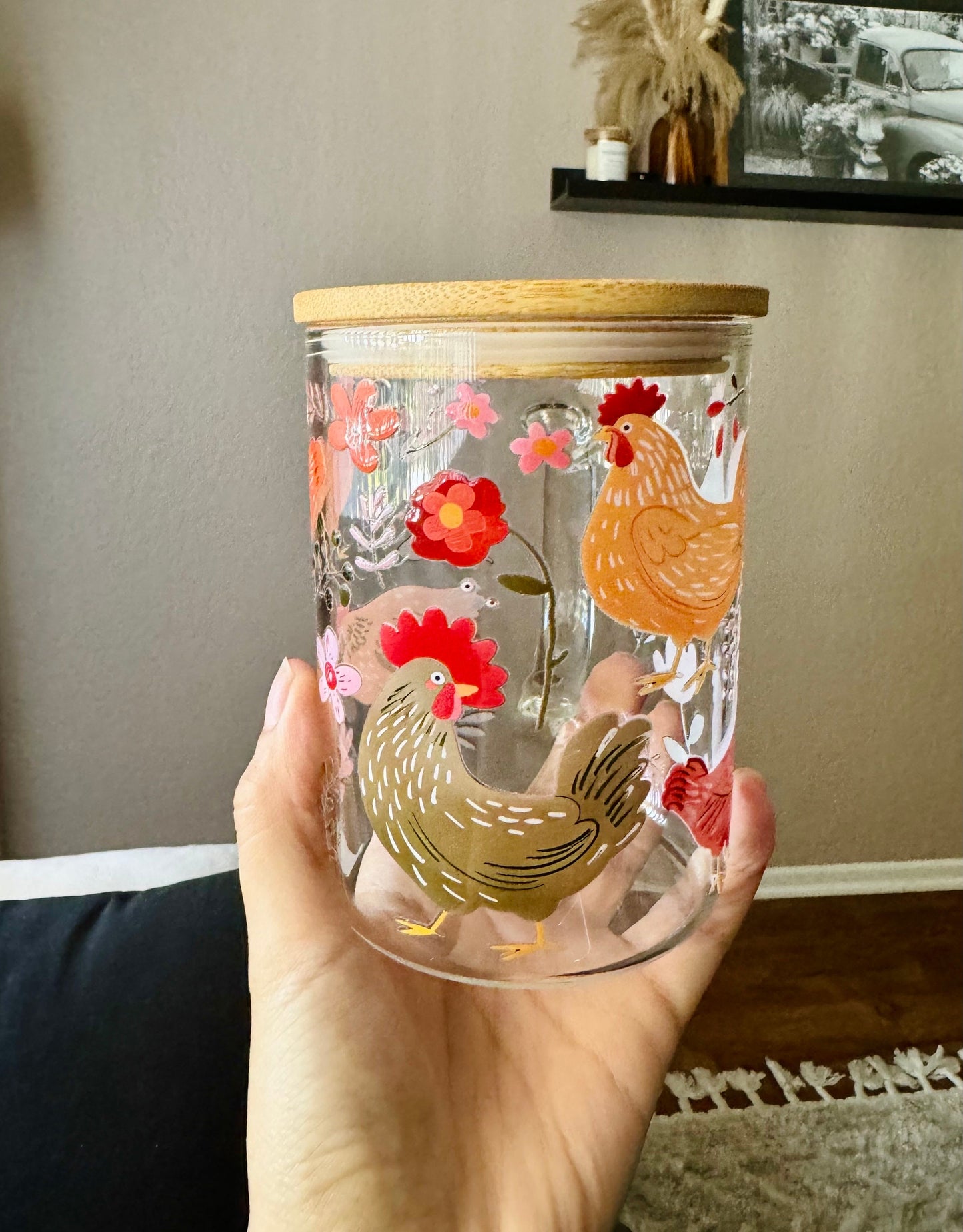 Chicken Glass Cup with Handle