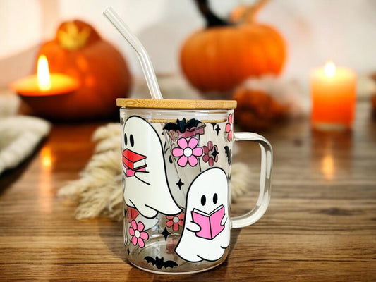 Bookish ghost glass cup